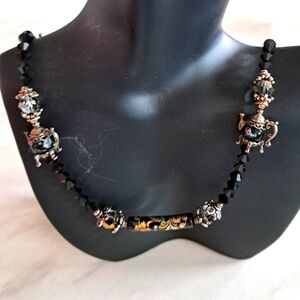 Elegant Black and Silver Swarovski Oriental Style Crystal Beaded Necklace